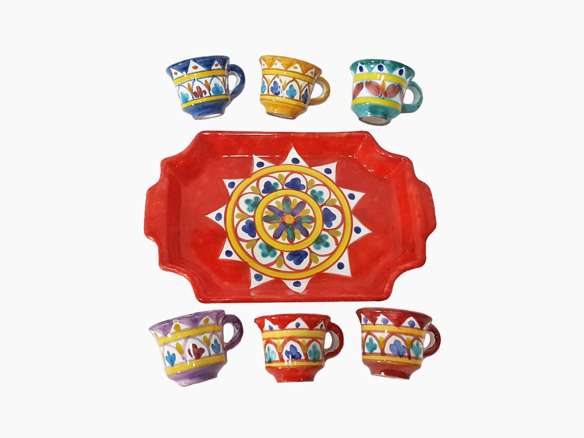 Vassoio Porta tazzine in Ceramica di Vietri, Picchiettato a Mano